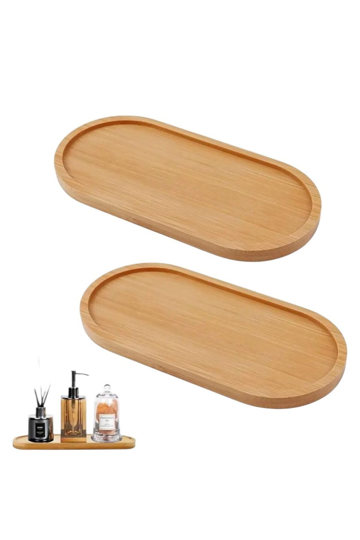 evikonu 3 ADET Bambu Oval Sunum Ve Servis Tepsisi Yağdanlık Altlığı, Mutfak Ve Banyo 3 Adet