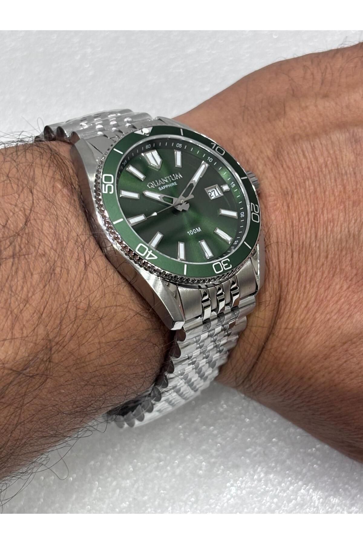 Quantum YEŞİL ADRENALİNE ÖZEL SERİ SAPHİRE CAM TAKVİMLİ 100 ATM 41 MM ERKEK KOL SAATİ