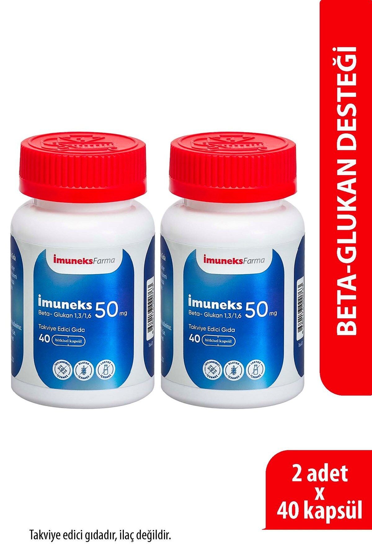 Imuneks Farma İmuneks 50 mg Beta Glukan (1,3/1,6) içeren Takviye Edici Gıda 40 Kapsül x 2 Adet
