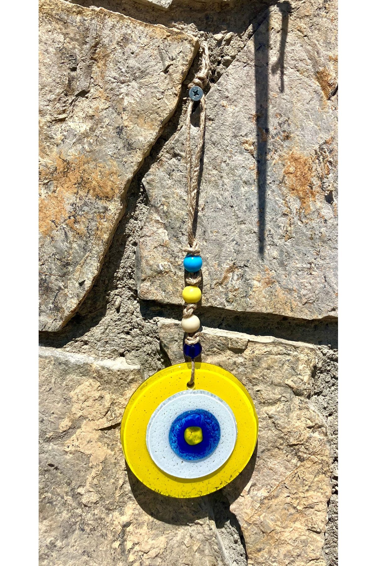 Store Nazar Boncuğu Sarı Balkon Süsü El Yapımı Duvar Dekorasyonu 10 cm