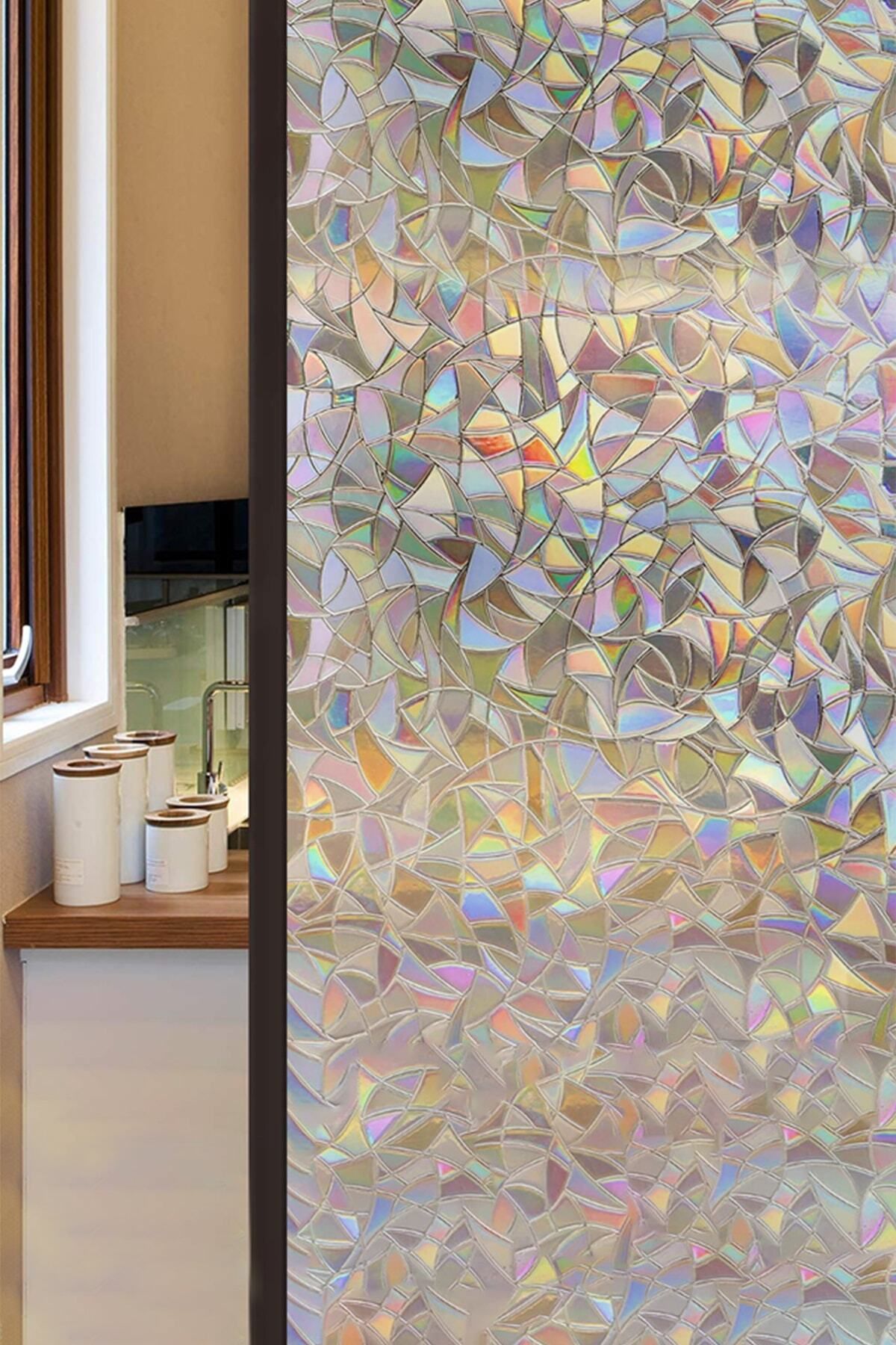 Elioure 3D Gökkuşağı Cam Folyosu, 46x250 cm, Estetik ve Şık Dekorasyon Öğesi
