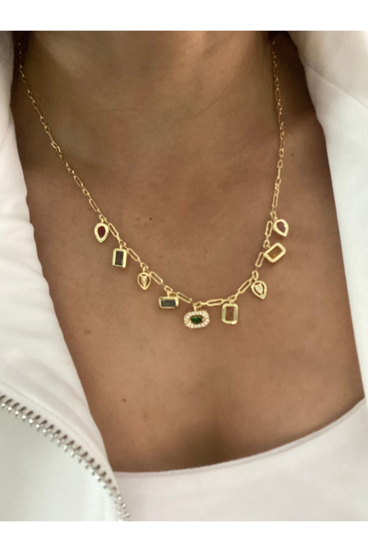 Byoz store 14k altın kaplama çelik gold renkli geometriktaşlı vip seri kolye