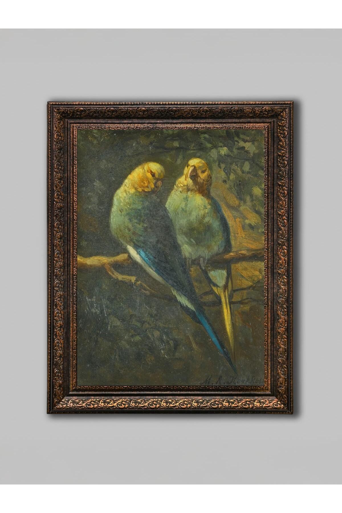 WoodyArts Papağanlar - Bronz Eskitme Çerçeve