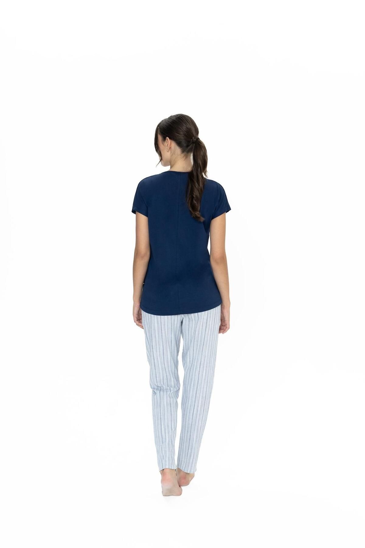 U.S. Polo Assn.-Us Polo cu decolteu în V, pantaloni scurti, set de pijamale din bumbac pieptănat pentru femei, partea de sus 100% bumbac, partea de jos 98% bumbac 2% lycra 4