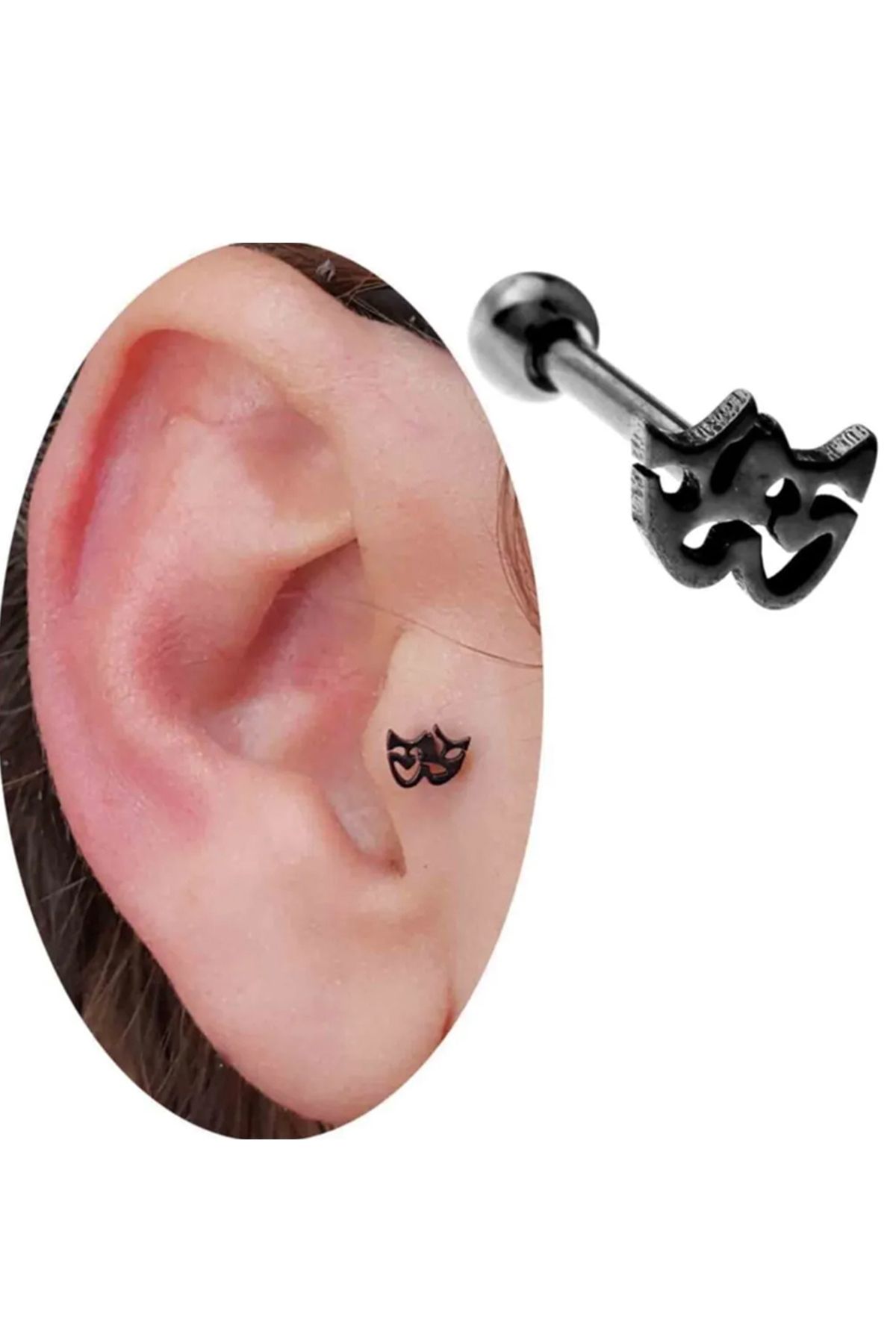 Cadının Dükkanı Çelik Tiyatro Siyah Tragus Helix Kıkırdak Piercing