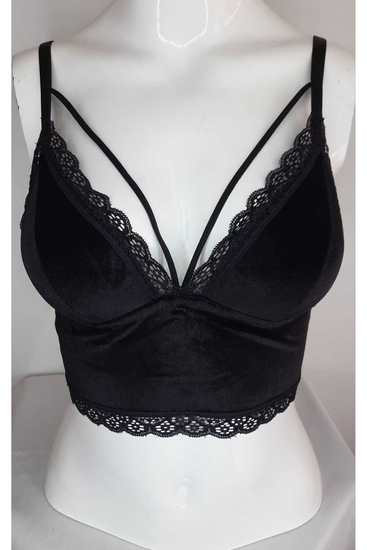 ŞIK VE MUTLU Kadife Kadın Pedli Crop, Bralet, Büstiyer