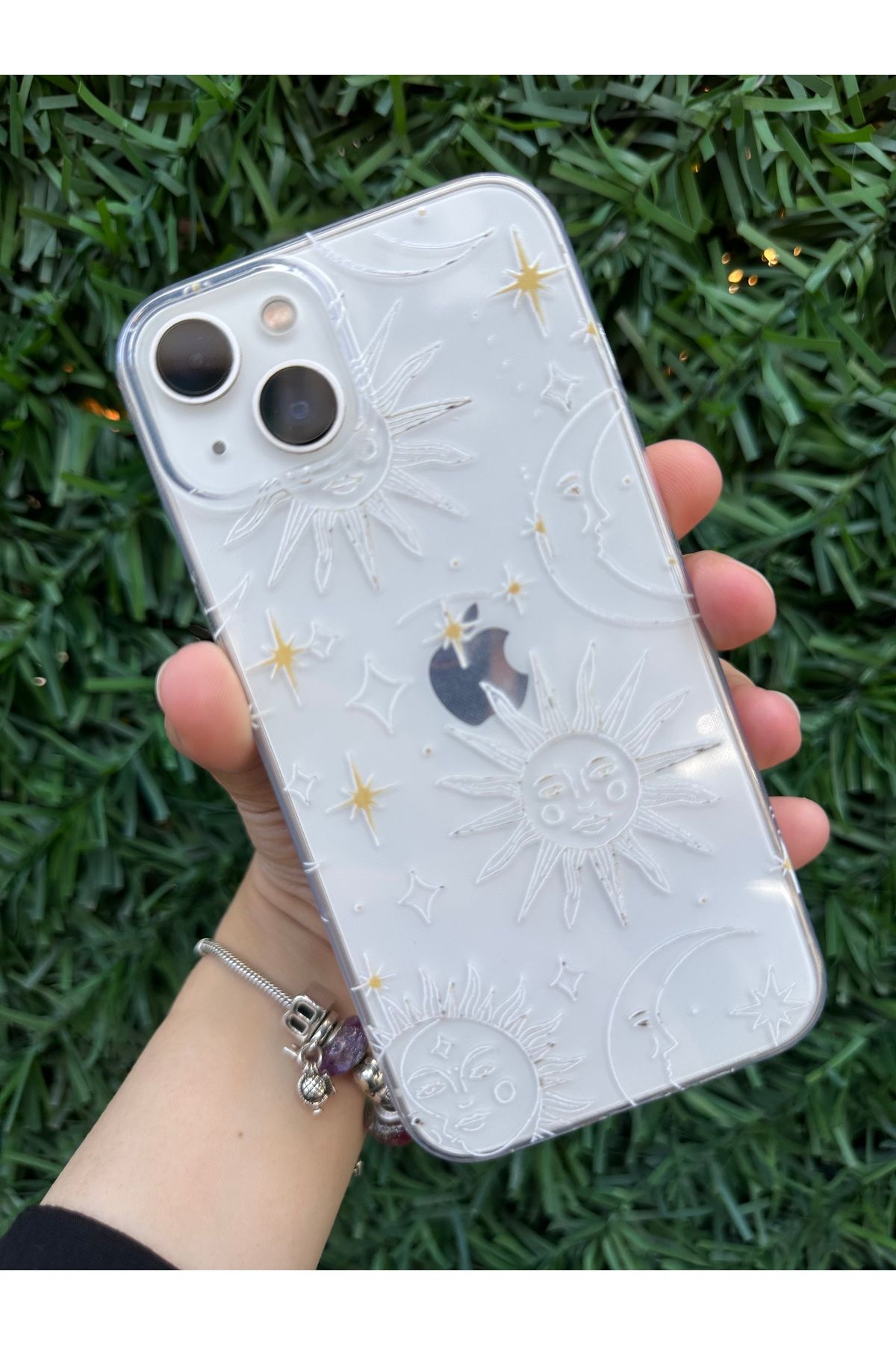 OVADA iPhone 13/14 Uyumlu Kamera Çıkıntılı Güneş ve Kuzey Yıldızı Desenli Silikon Baskılı Kılıf