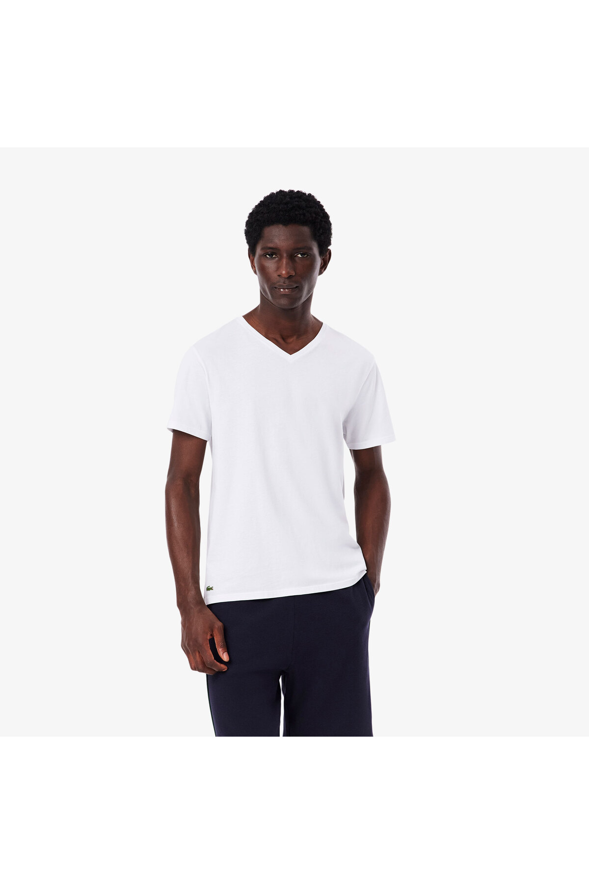 Erkek Slim Fit Kısa Kollu V Yaka 3'lü Beyaz Pijama Üstü