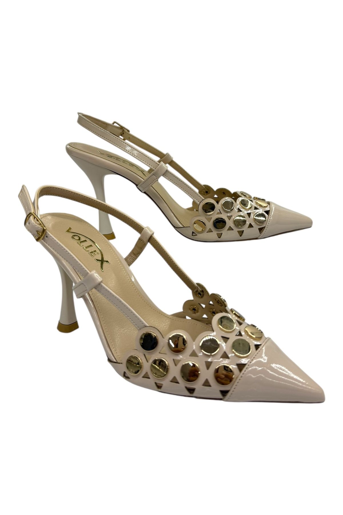 Shoes Rugan Geometrik Taşlı İnce Topuklu Kadın Ayakkabı