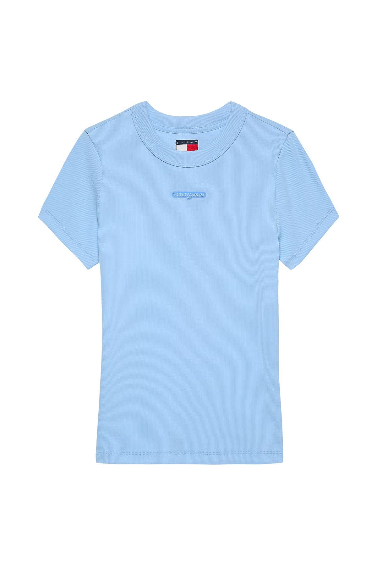 Tommy Hilfiger Kadın TJW Slim Script Label SS Kısa Kollu T-Shirt - Açık Mavi