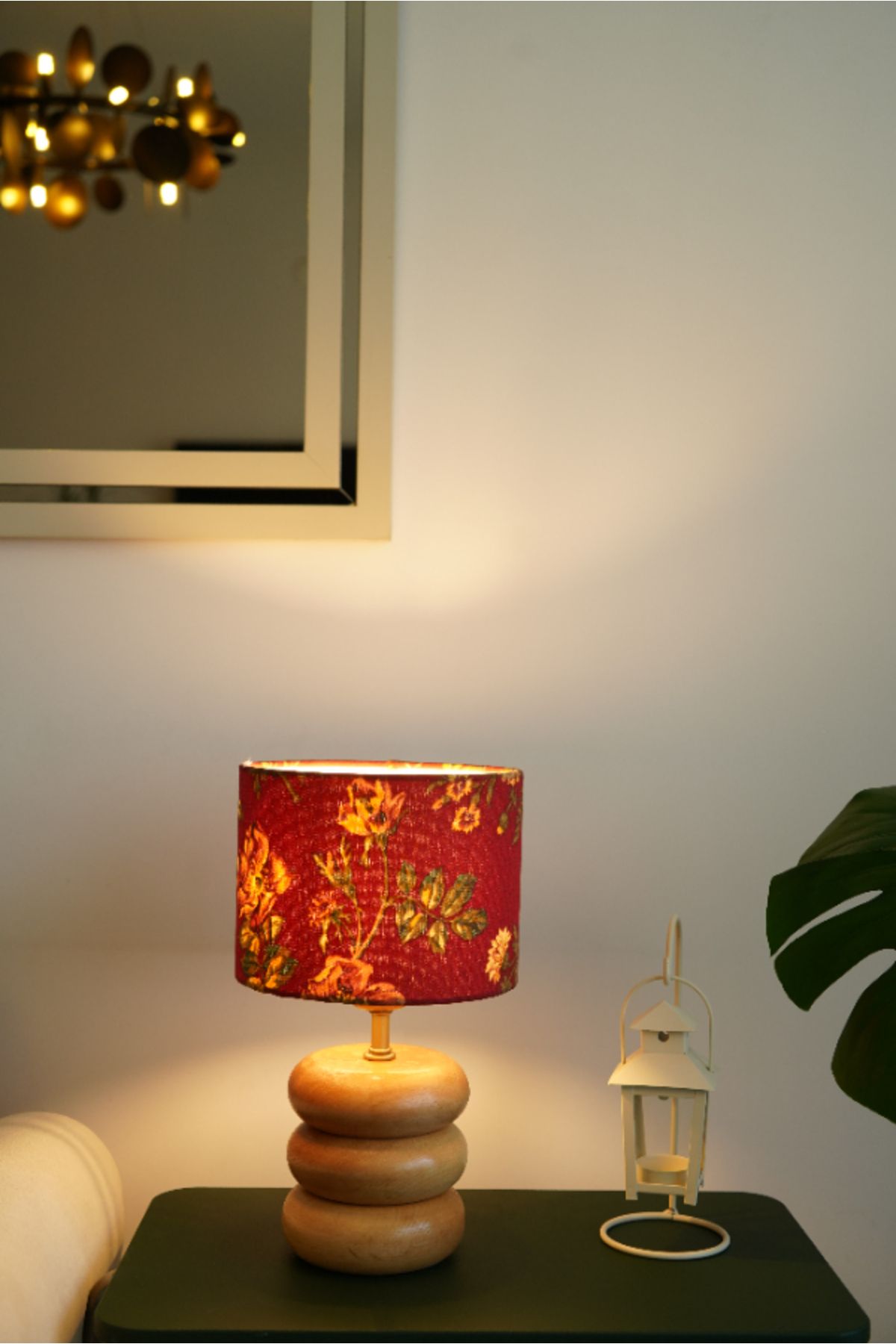 resinglight Üç Katlı Ahşap Model Silindir Baskı Kumaş Şapka Şık Yatak Odası Salon Abajur