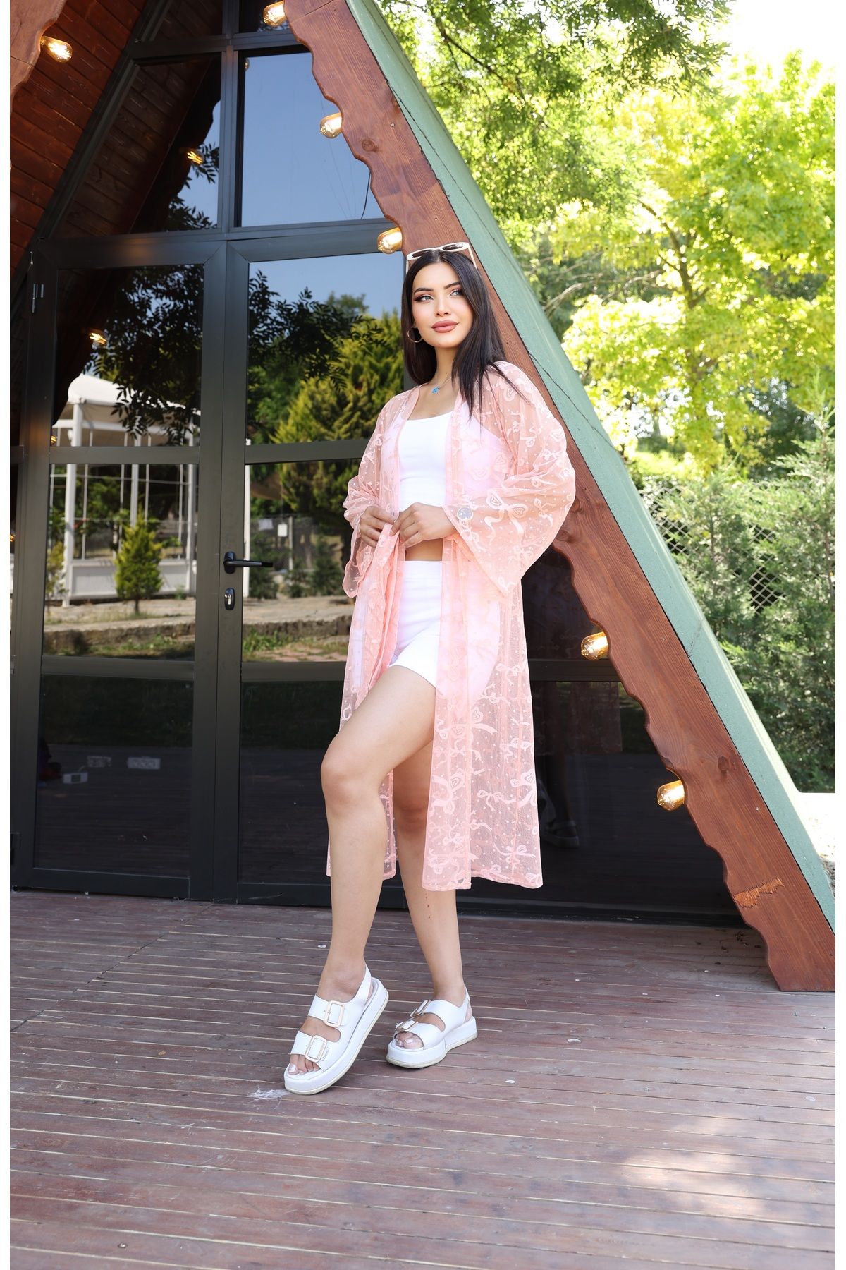 Heggo Kadın Uzun Dantel Kimono