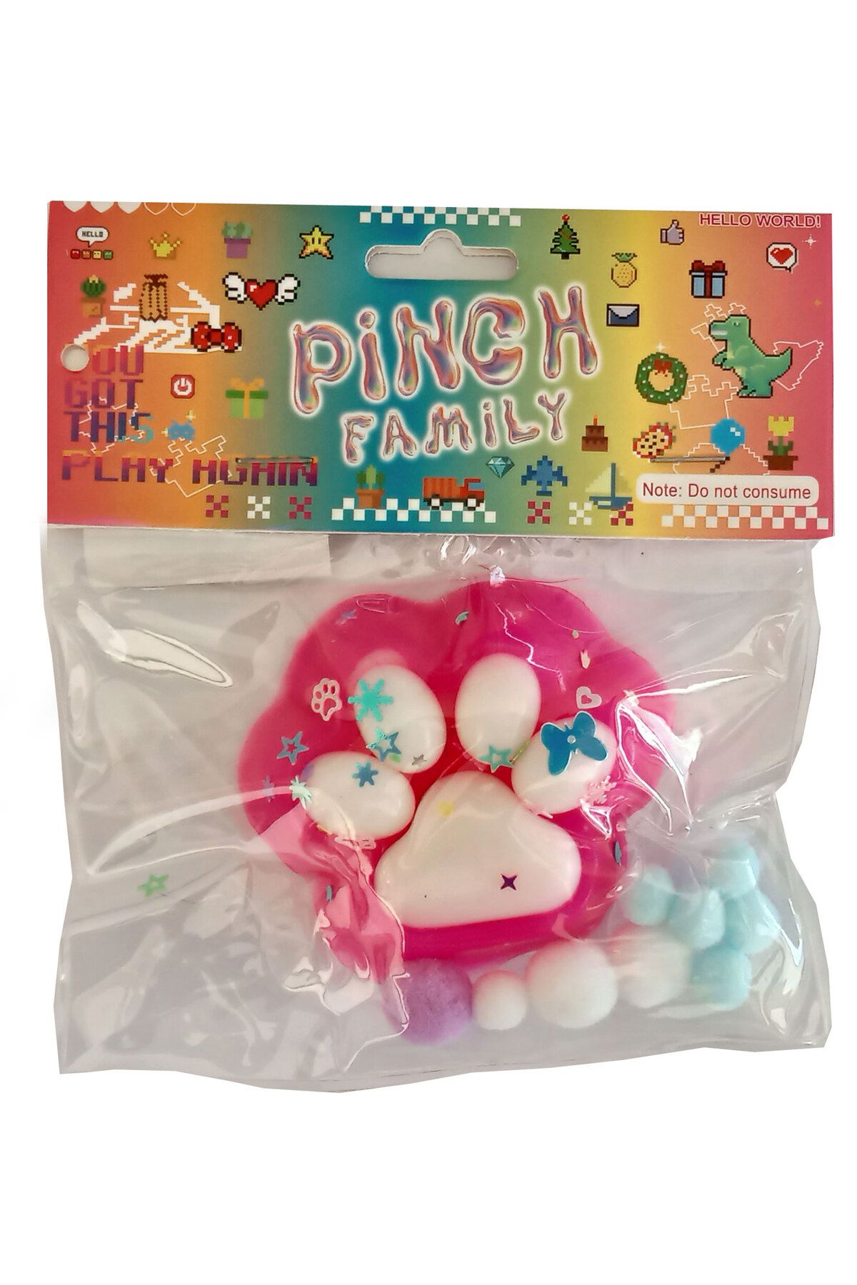 CT-TOYS Pembe Beyaz Yapışan Sukuşi Mojmoj Büyük Boy Kedi Patisi Squishy Aksesaurlı