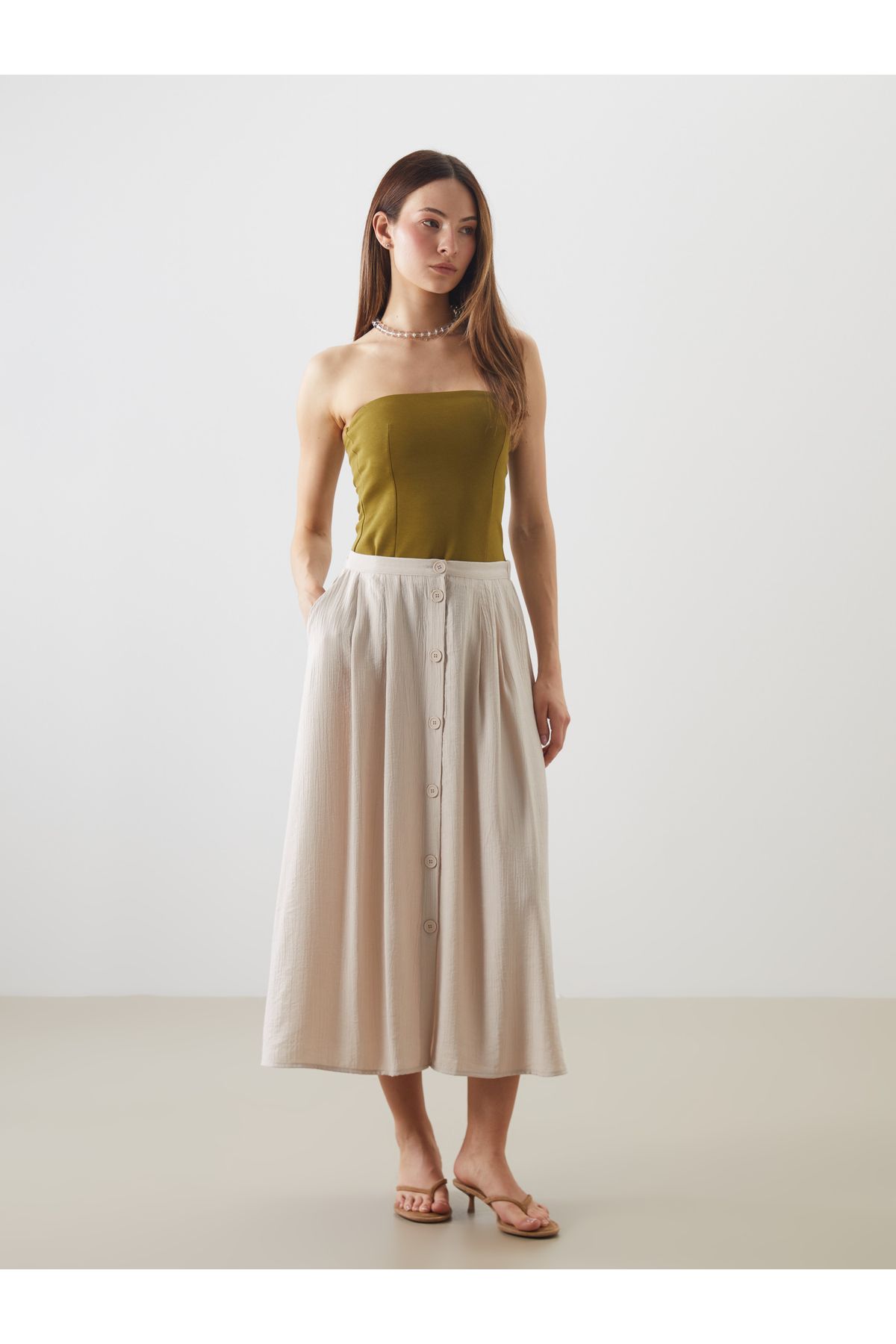 LC Waikiki-Textured Pleated Skirt with Elastic Waist 2
