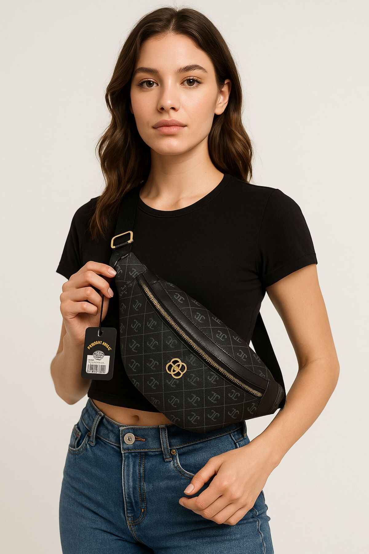 Newish Polo Kadın Desenli Çapraz Omuz Askılı Bel ve Omuz Çantası