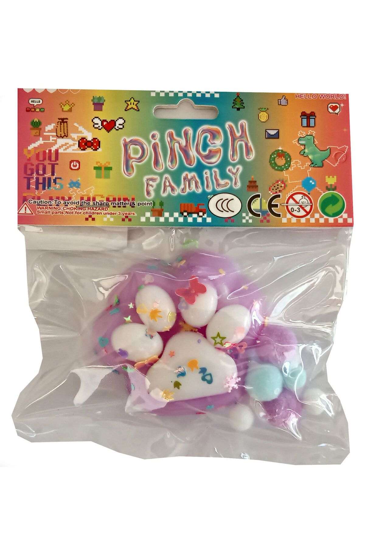 CT-TOYS Mor Beyaz Yapışan Sukuşi Mojmoj Büyük Boy Kedi Patisi Squishy Aksesaurlı