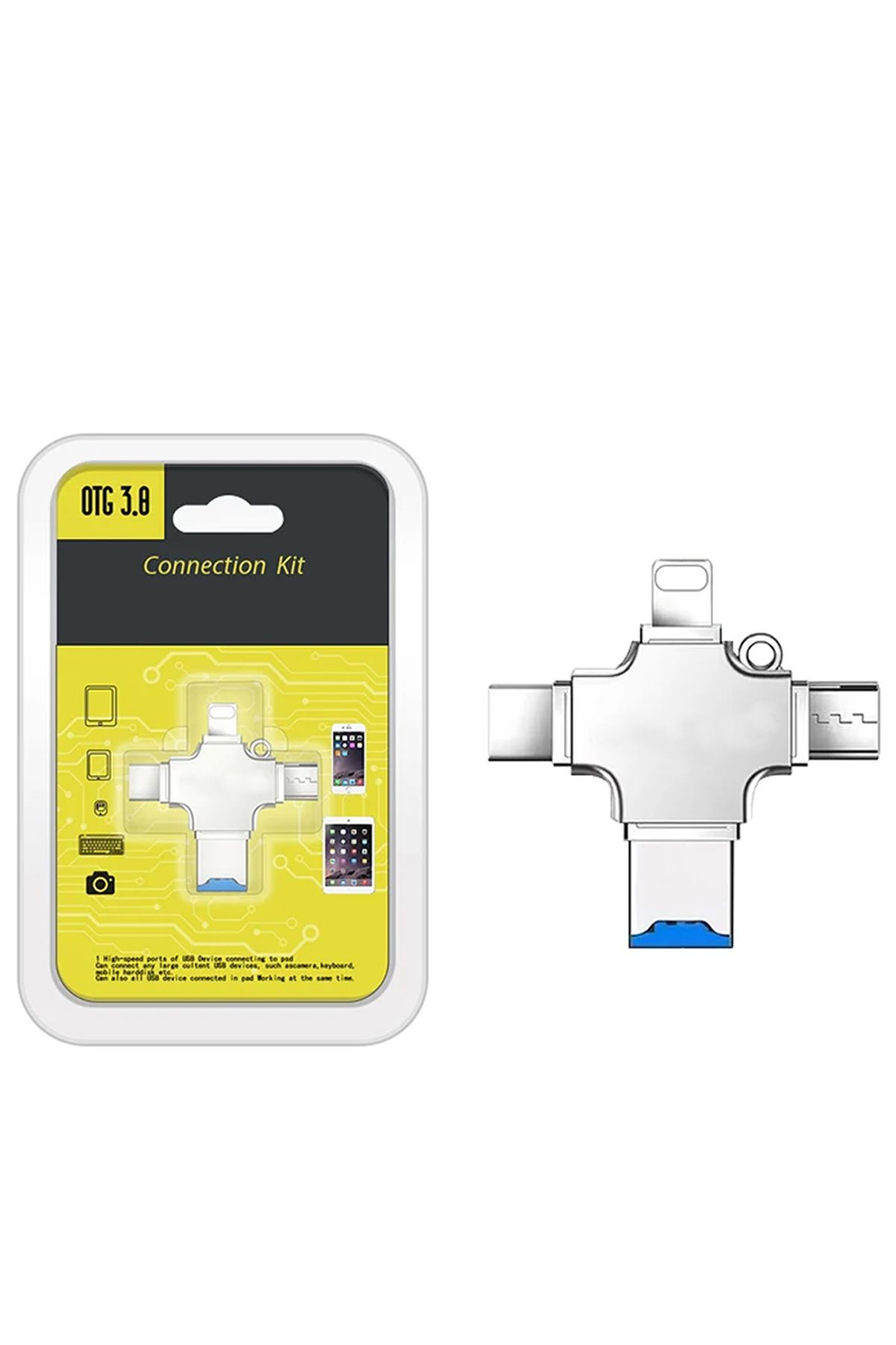 Micra 4in1 OTG USB 3.0 - Micro USB - Type-C - Lightning - Micro SD (TF) Kart Okuyucu Çevirici Adaptör