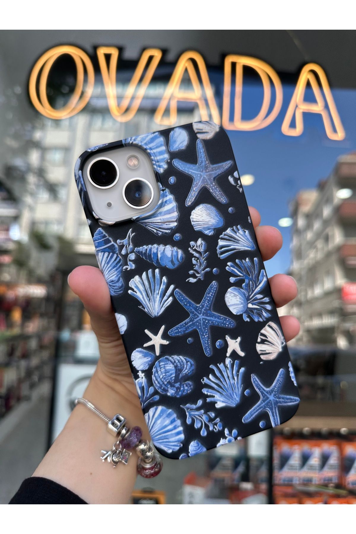 OVADA iPhone 13/14 Uyumlu Kamera Çıkıntılı Yaz Temalı Deniz Yıldızı Baskılı İçi Kadife Silikon Kılıf