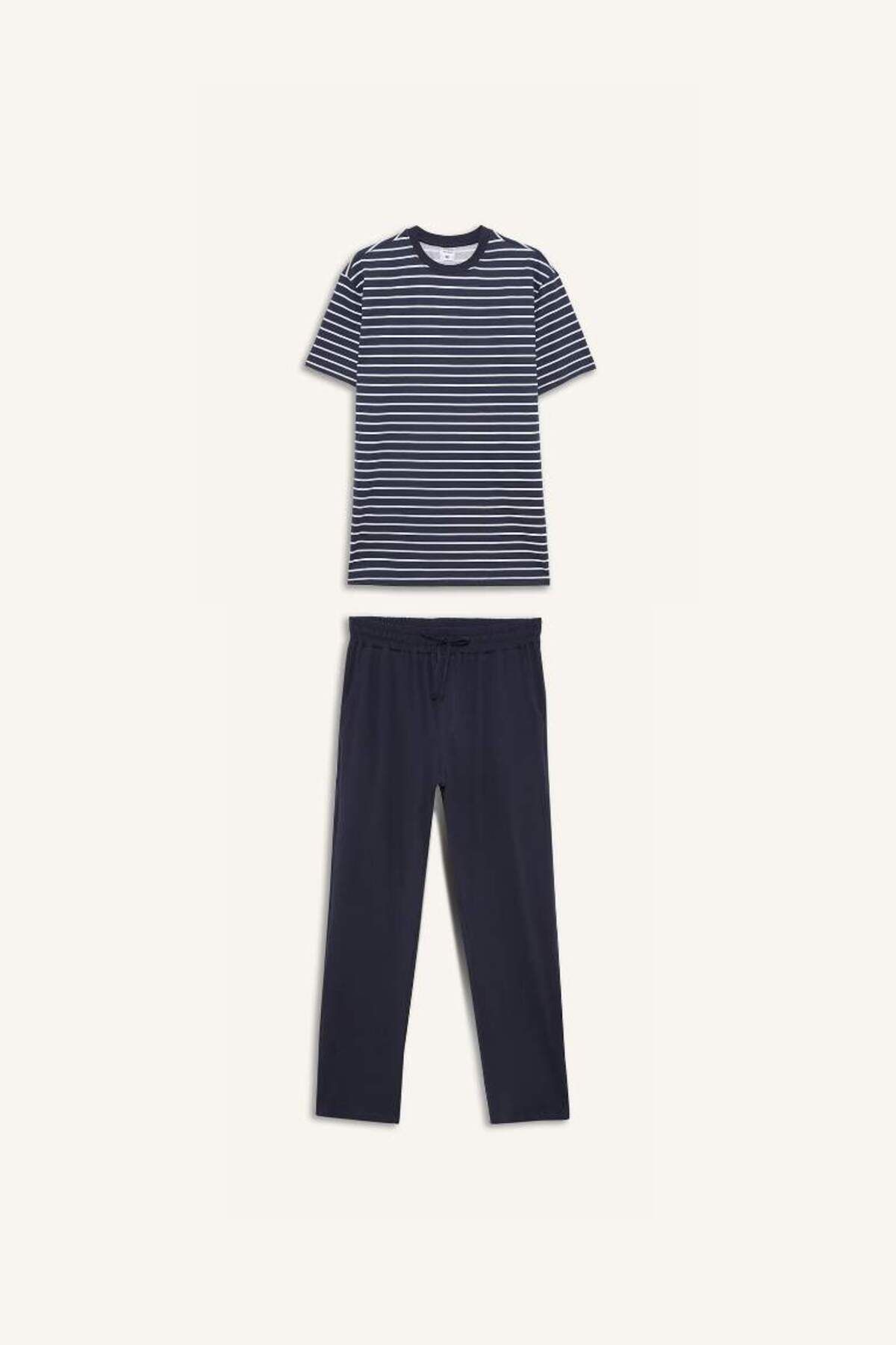 DeFacto Yeni Sezon Pijama Takımı Regular Fit Çizgili Kısa Kollu Üst Uzun Alt