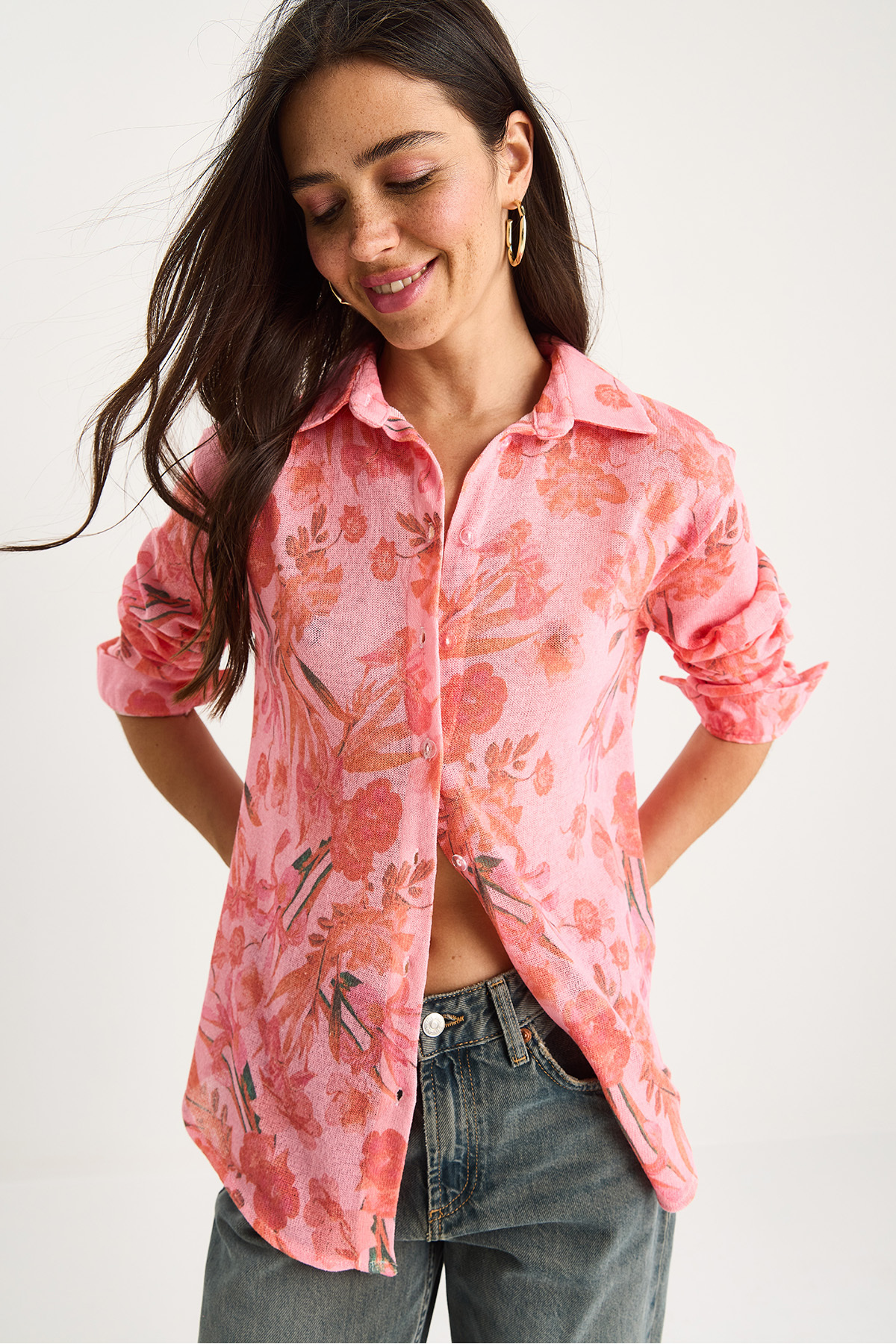 Bianco Lucci Women's Patterned Digital Printed Regular Summer Knitted Shirt 60282014