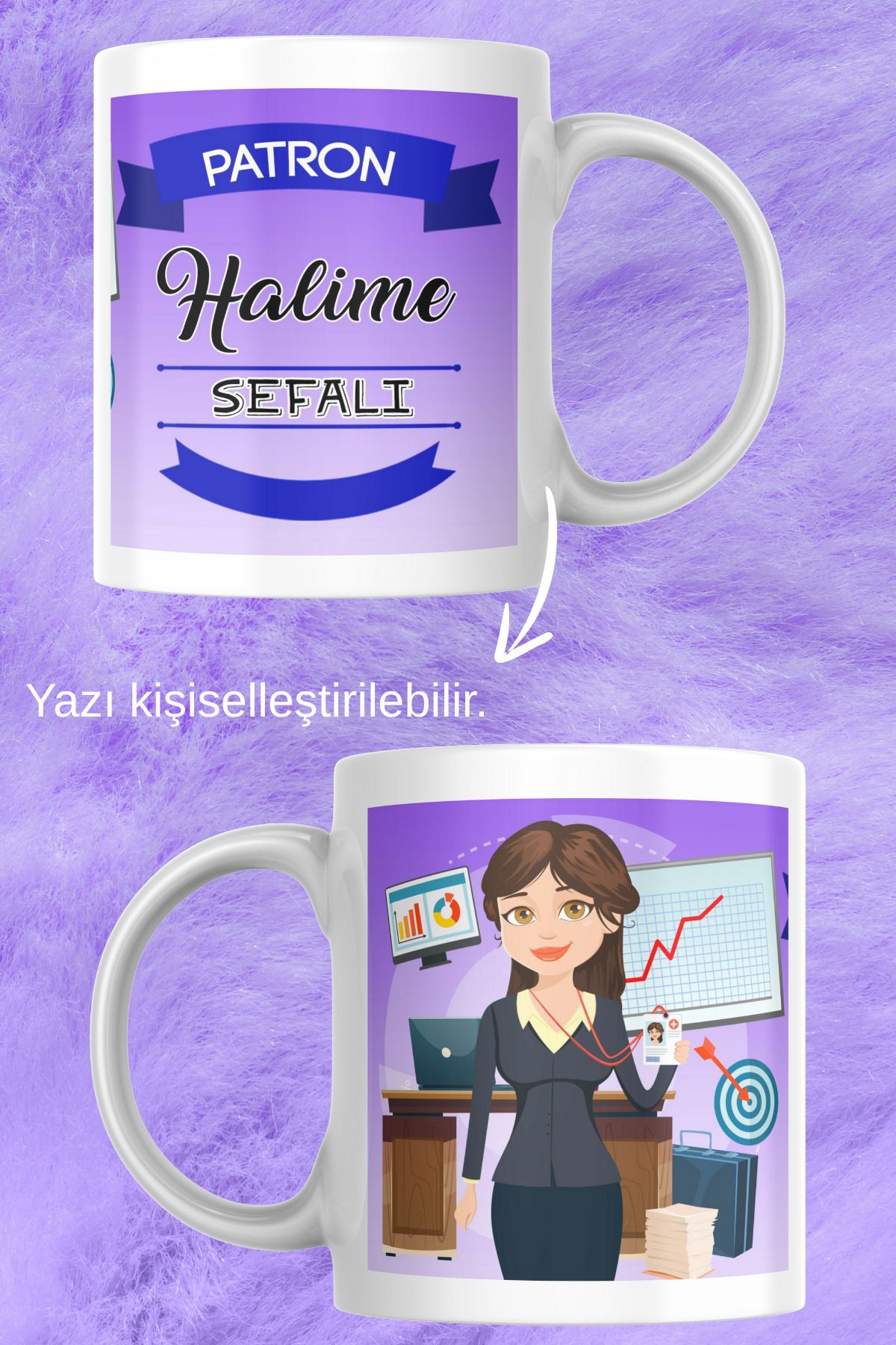 zerhome Kadın Patron Temalı Beyaz Porselen Kupa Bardak