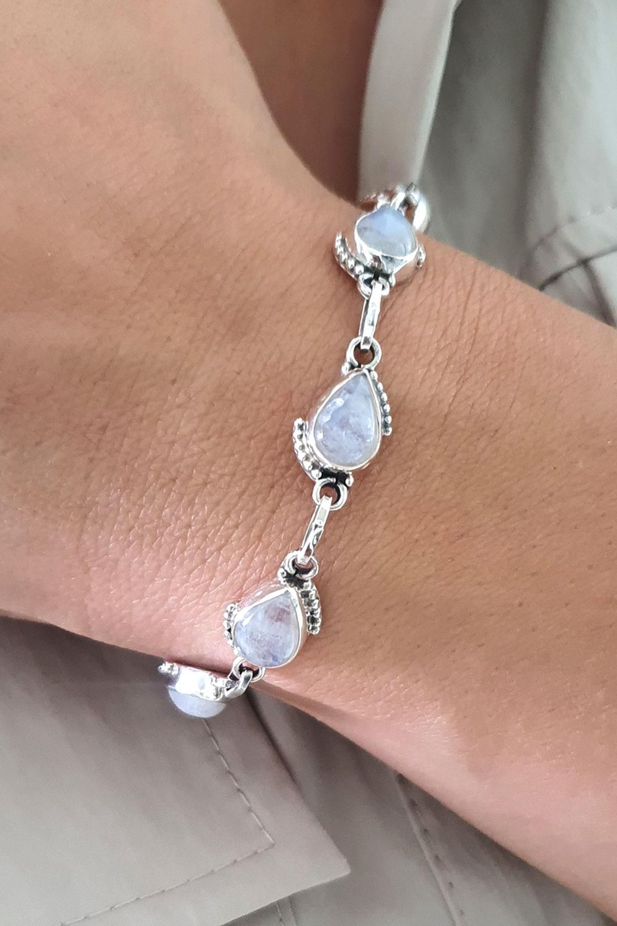 OSESHOP Ay taşı 925ayar Gümüş Tasarım Doğal Taş bileklik