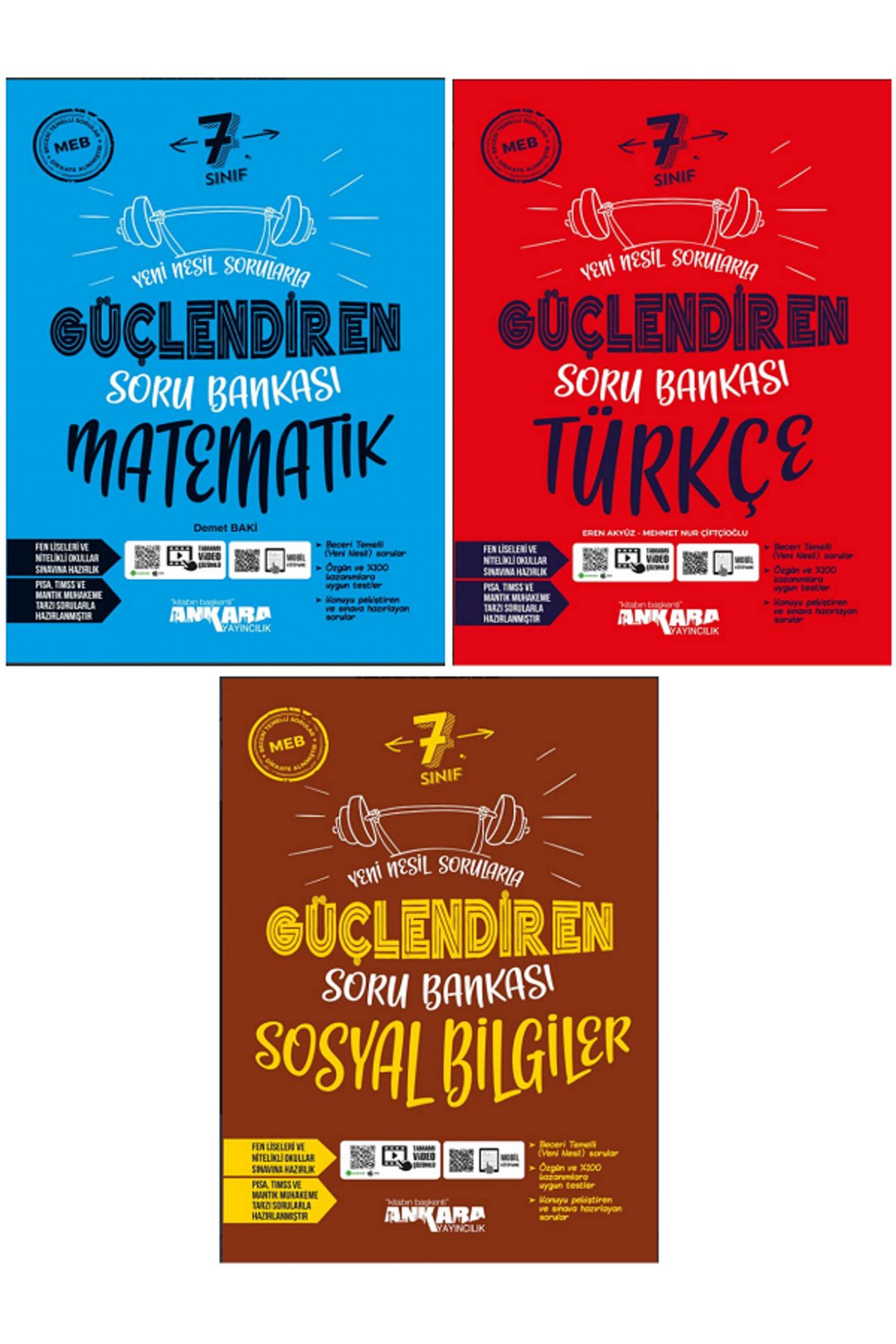 Evrensel İletişim Yayınları 7.Sınıf Ankara Güçlendiren Matematik - Türkçe - Sosyal Soru Bankaları / Video Çözümlü - 3 KİTAP