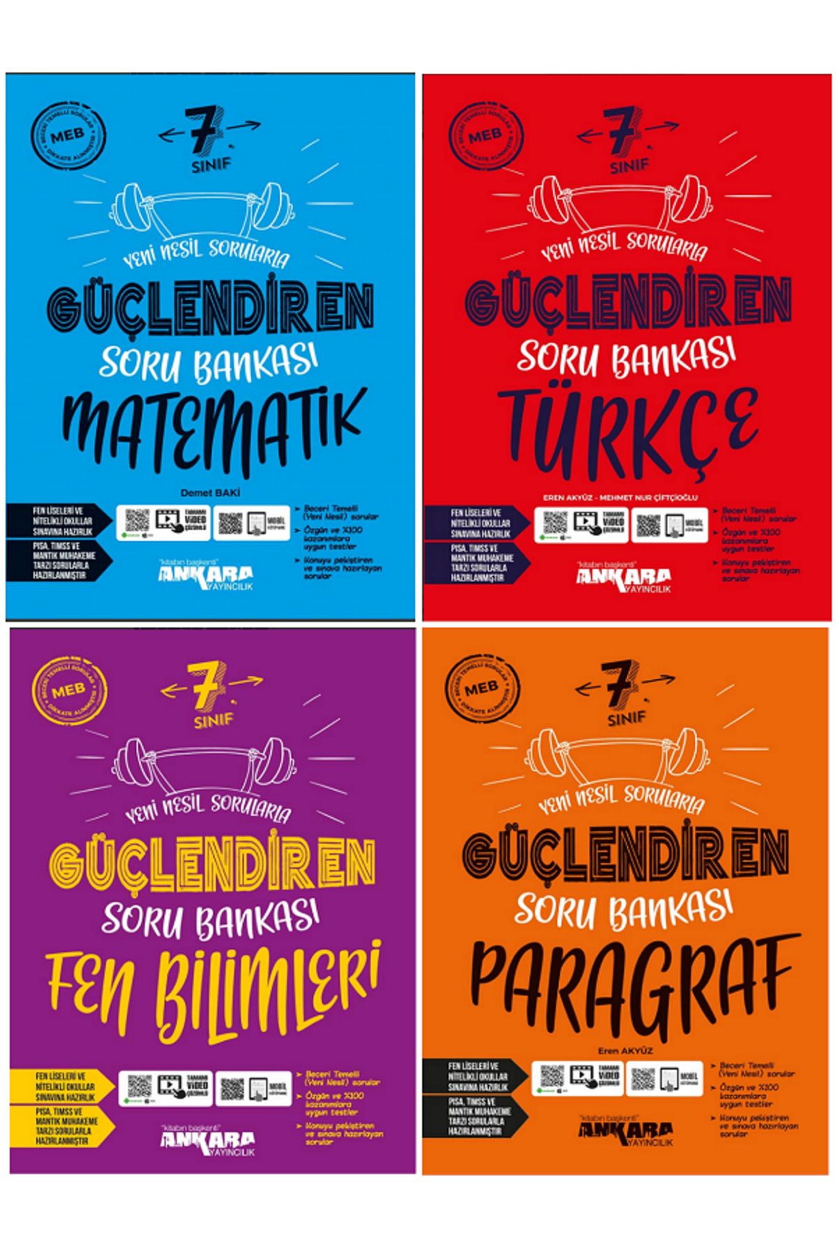 Evrensel İletişim Yayınları 7.Sınıf Ankara Güçlendiren Matematik - Türkçe - Fen Bilimleri - Paragraf Soru Bankaları / 4 KİTAP