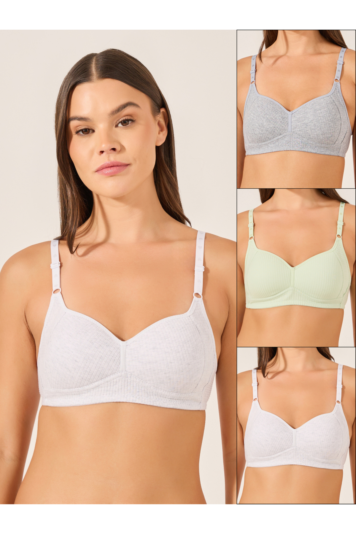 Styli Pack of 3 - Cotton Comfort Rib Non Wired Padded T-shirt Bra