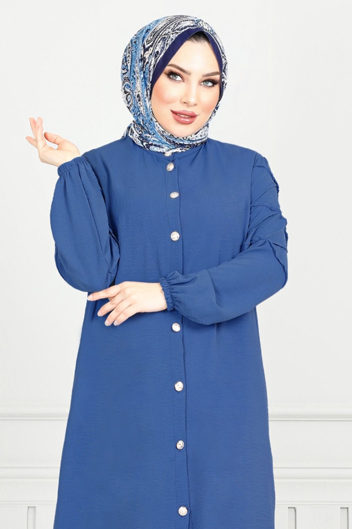 ModaMerve-Front Button Aerobin Suit 357Dvl897-M Dark Indigo 4