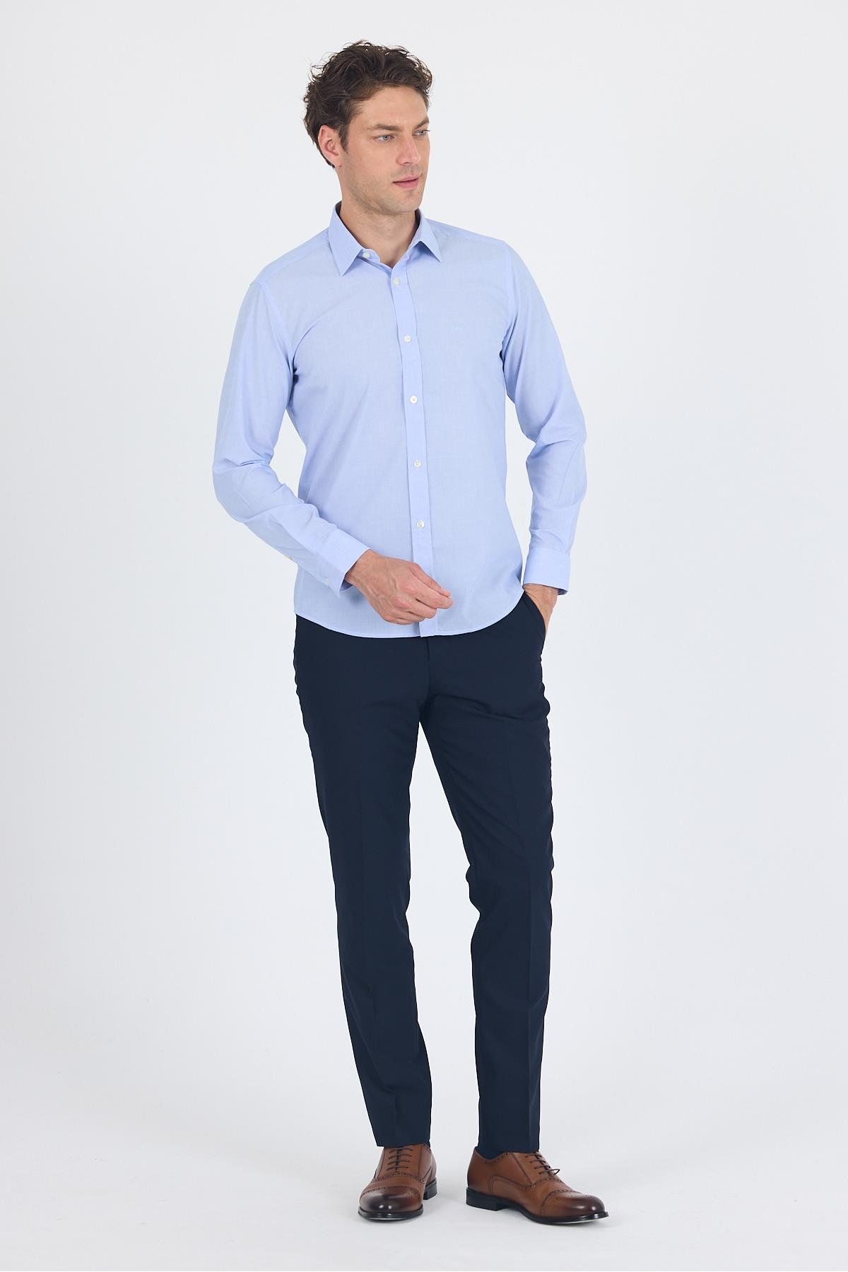 İmza-Cămașă albastră cu mânecă lungă Filafil Model Filafil Guler dur fără buzunar Bumbac Basic Slim Fit 1004250008_304 2