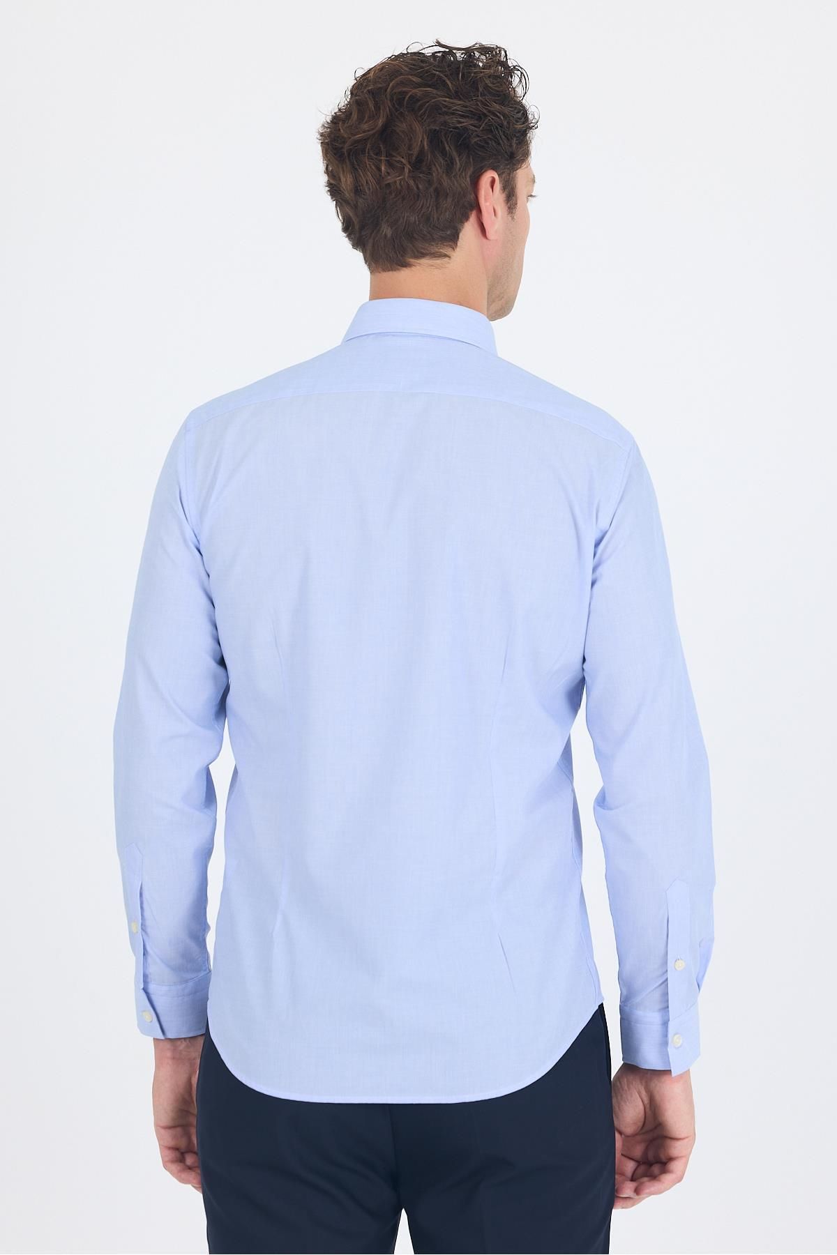 İmza-Cămașă albastră cu mânecă lungă Filafil Model Filafil Guler dur fără buzunar Bumbac Basic Slim Fit 1004250008_304 5