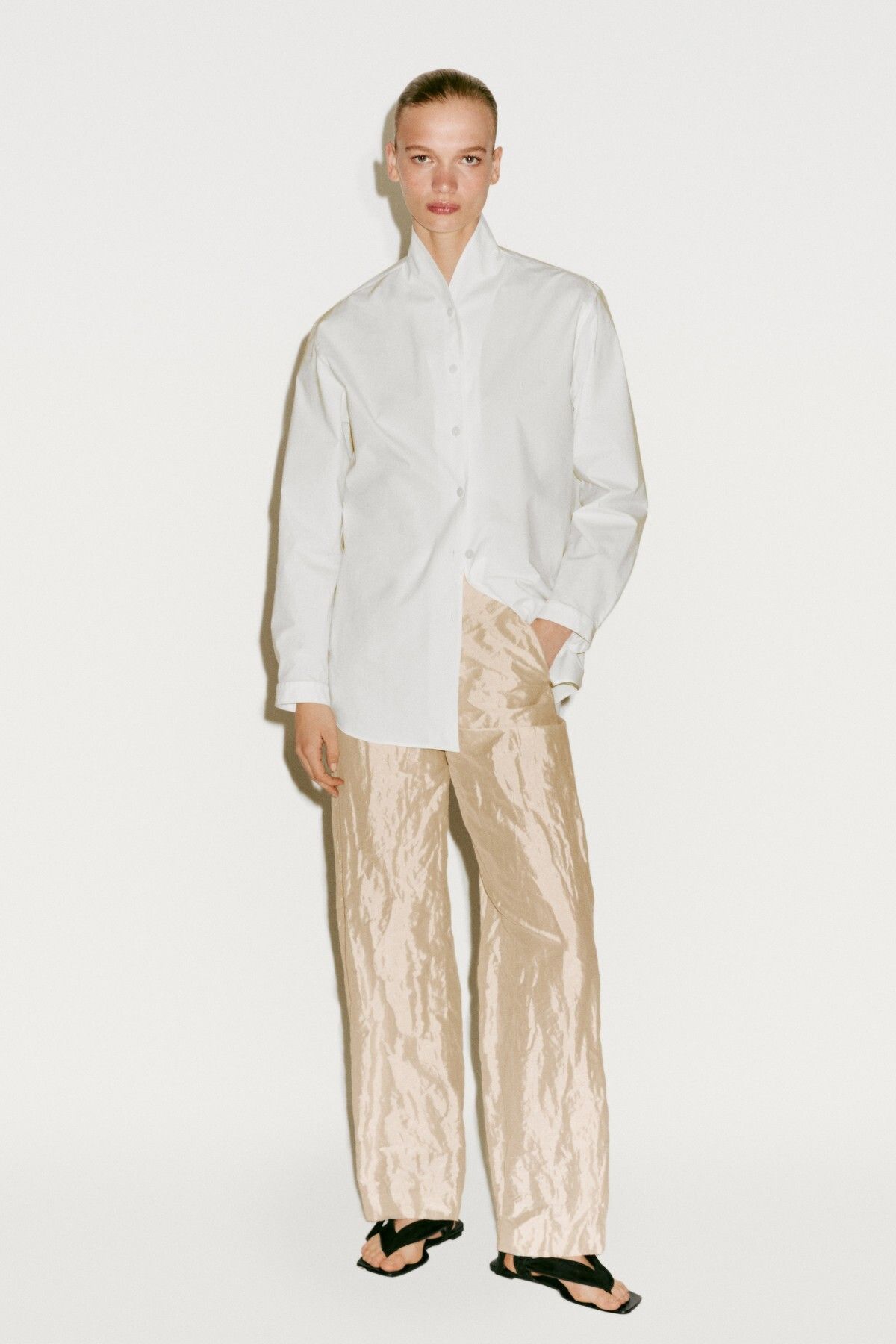Massimo Dutti Straight fit dokulu saten pantolon - Limited Edition