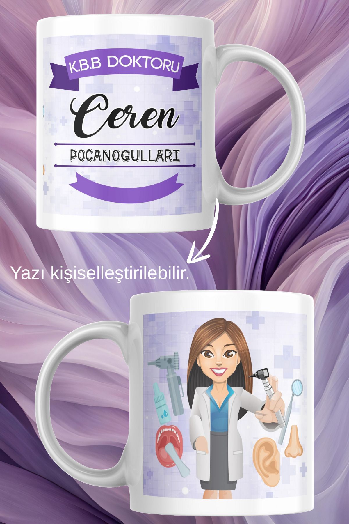 zerhome Kadın KBB Doktoru Temalı Beyaz Porselen Kupa Bardak