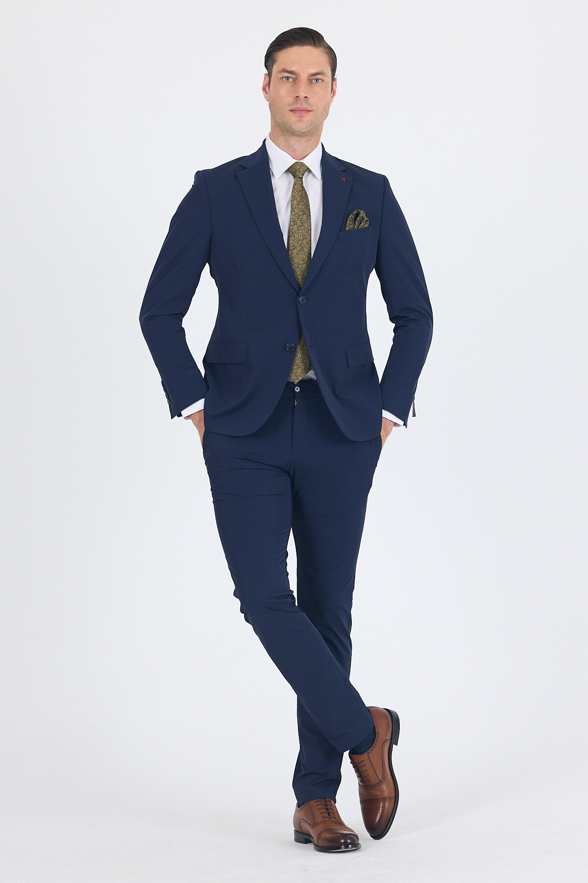 İmza Erkek Lacivert Mono Yaka 6 Drop Slim Fit Beli Lastikli Takım Elbise 1001250121 görsel 2