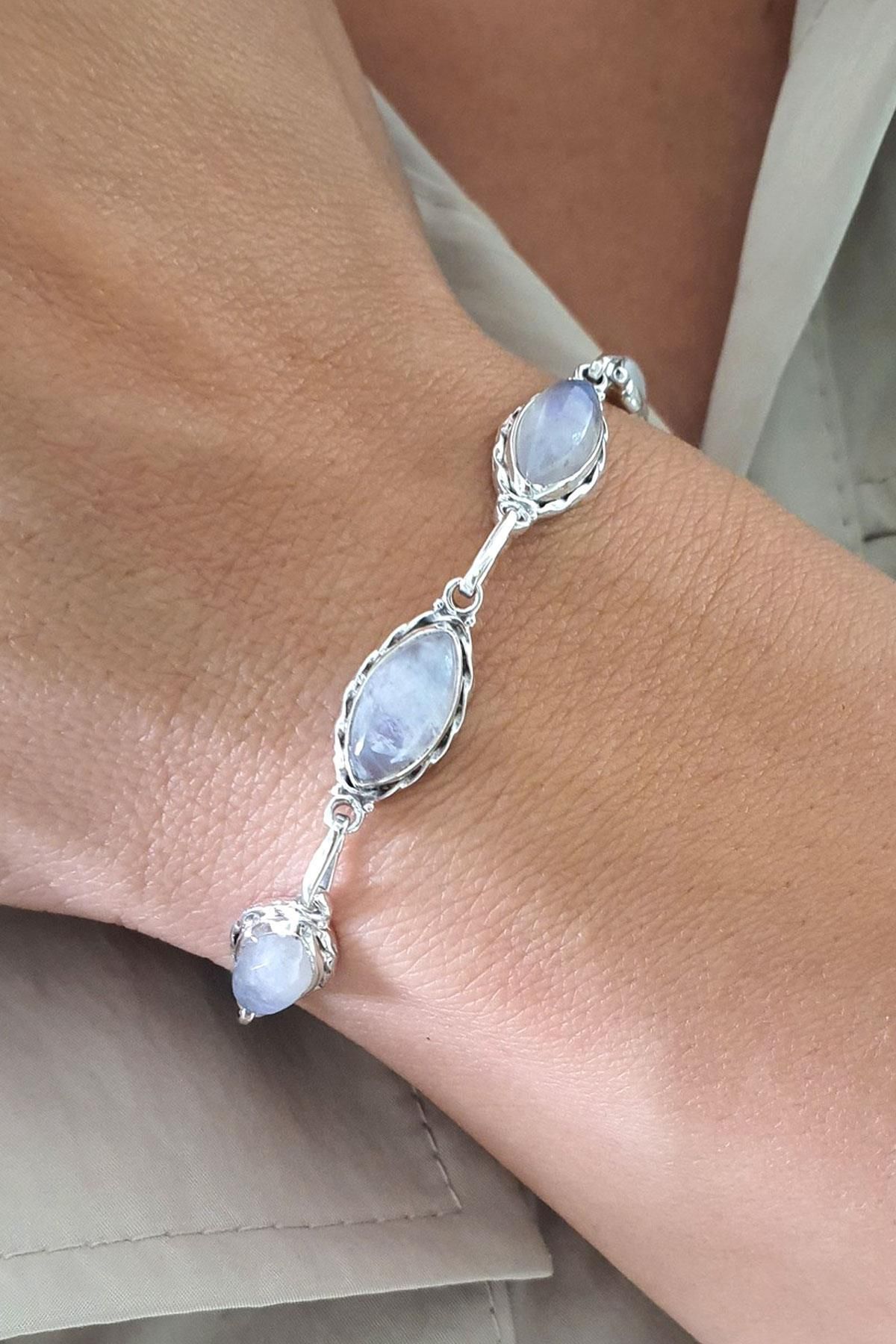 OSESHOP Ay taşı 925ayar Gümüş Tasarım Doğal Taş bileklik