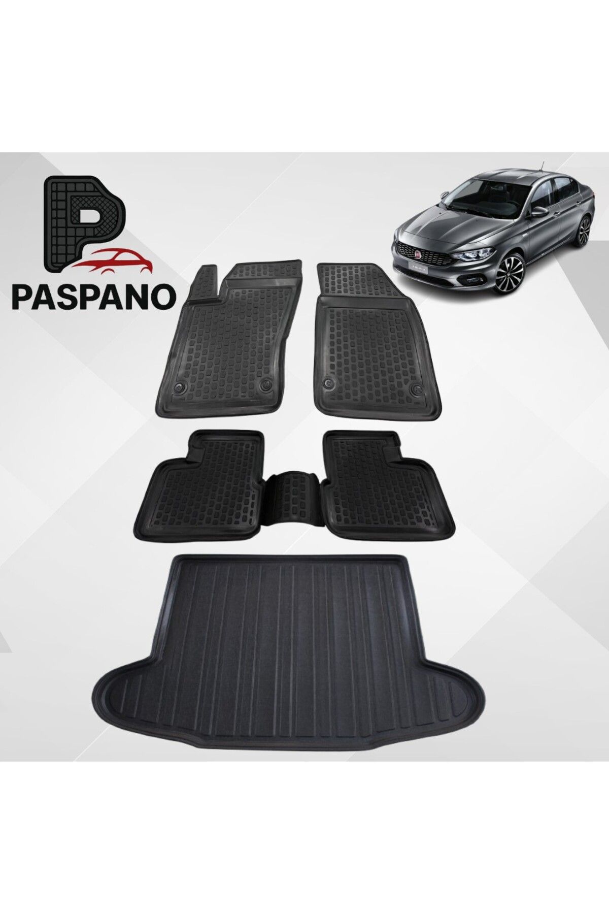 Paspano Fiat Egea Sedan Uyumlu 2015 ve Sonrası 3D Havuzlu Oto Paspas Ve Bagaj Havuzu Set
