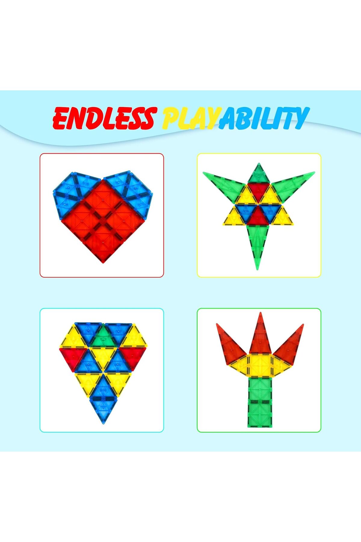 ۵۵ قطعه کاشی مغناطیسی، ست شروع ۵۵ تکه (بلوک‌های ساختنی مغناطیسی، اسباب‌بازی آموزشی STEM)