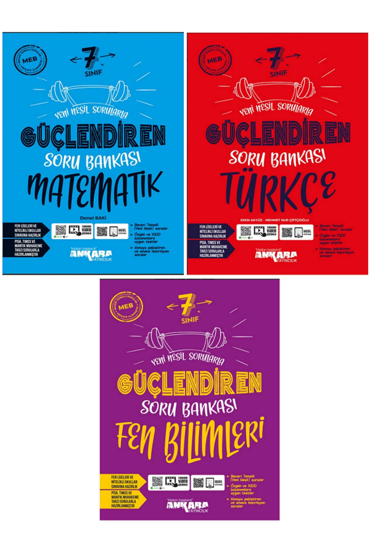 Evrensel İletişim Yayınları 7.Sınıf Ankara Güçlendiren Matematik - Türkçe - Fen Soru Bankaları / Video Çözümlü - 3 KİTAP SET