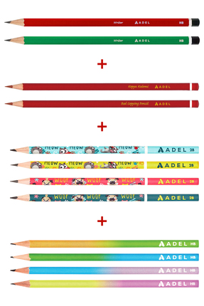 Adel Karışık Kurşun Kalem 12’li Set,Kırmızı Kalem,Mercanlı Kurşun Kalem,Paste...