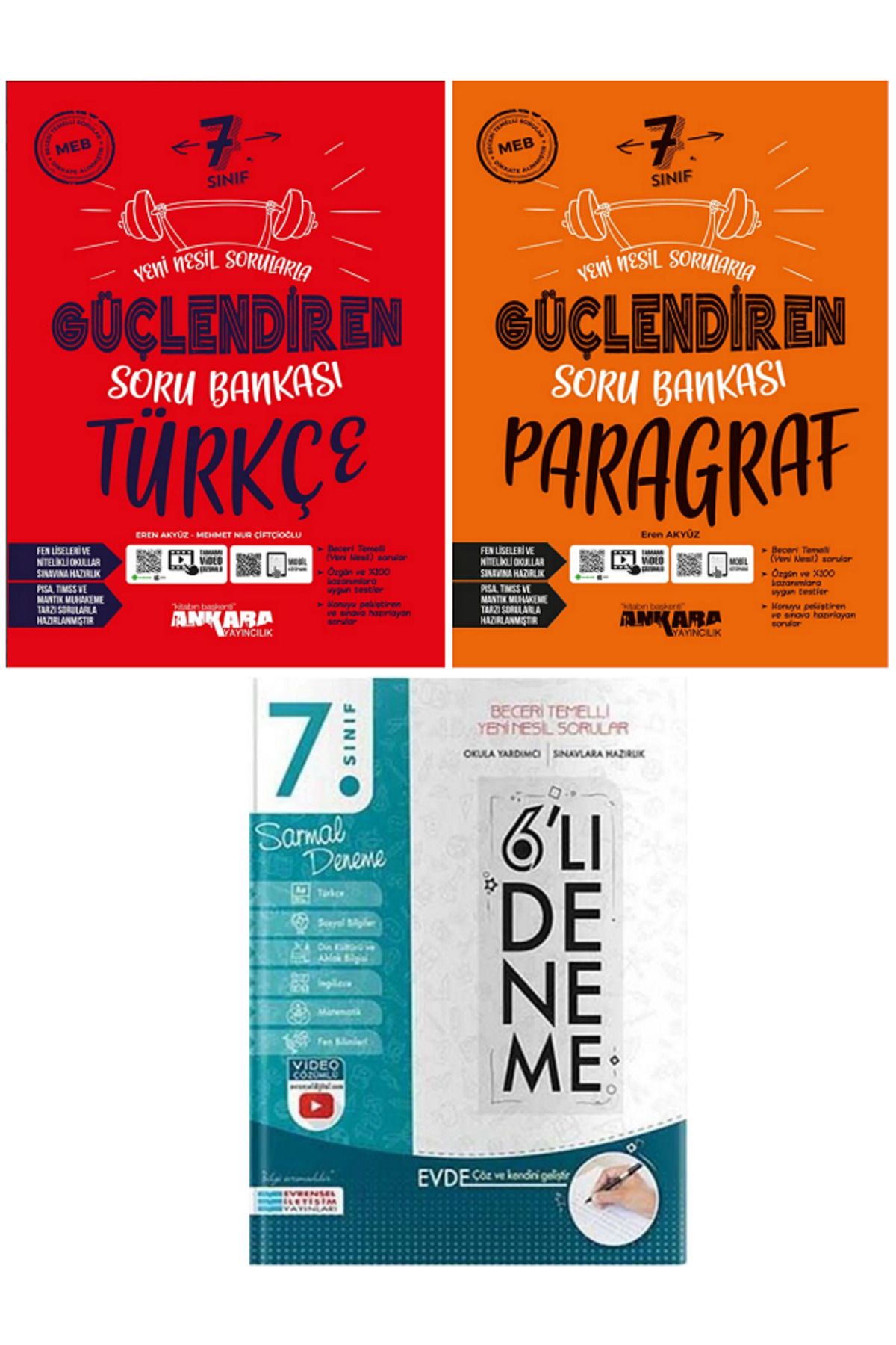 Evrensel İletişim Yayınları 7.Sınıf Ankara Güçlendiren Türkçe + Paragraf Soru Bankaları + Evrensel 6'Lı Sarmal Deneme / 3 KİTAP