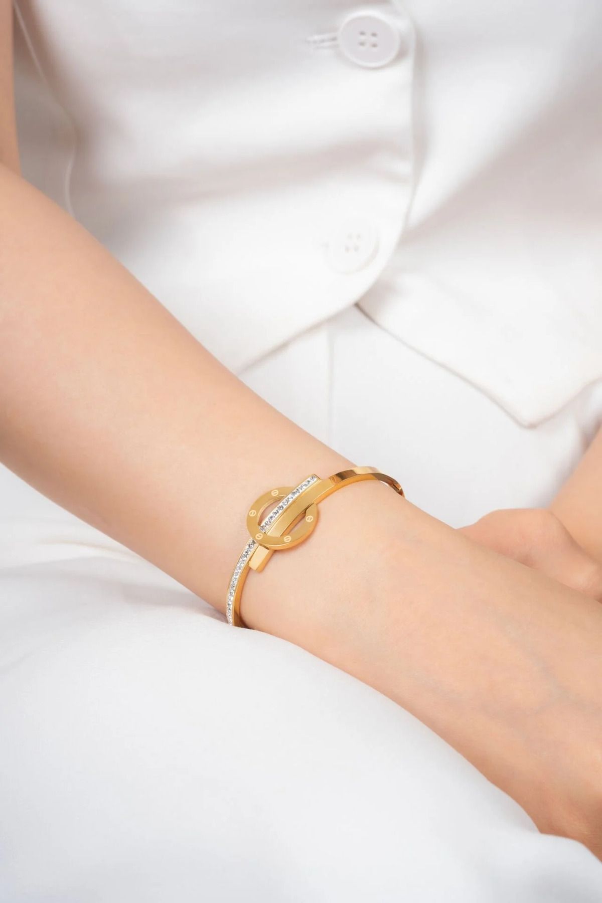 SOFT Çelik Taşlı Gold Bileklik