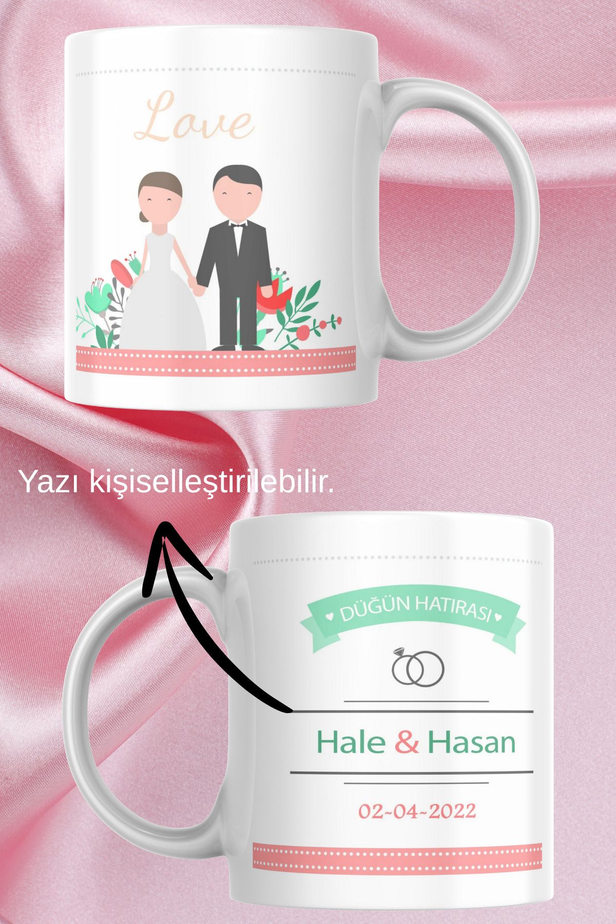 zerhome Düğün Hatırası 5 Temalı Beyaz Porselen Kupa Bardak
