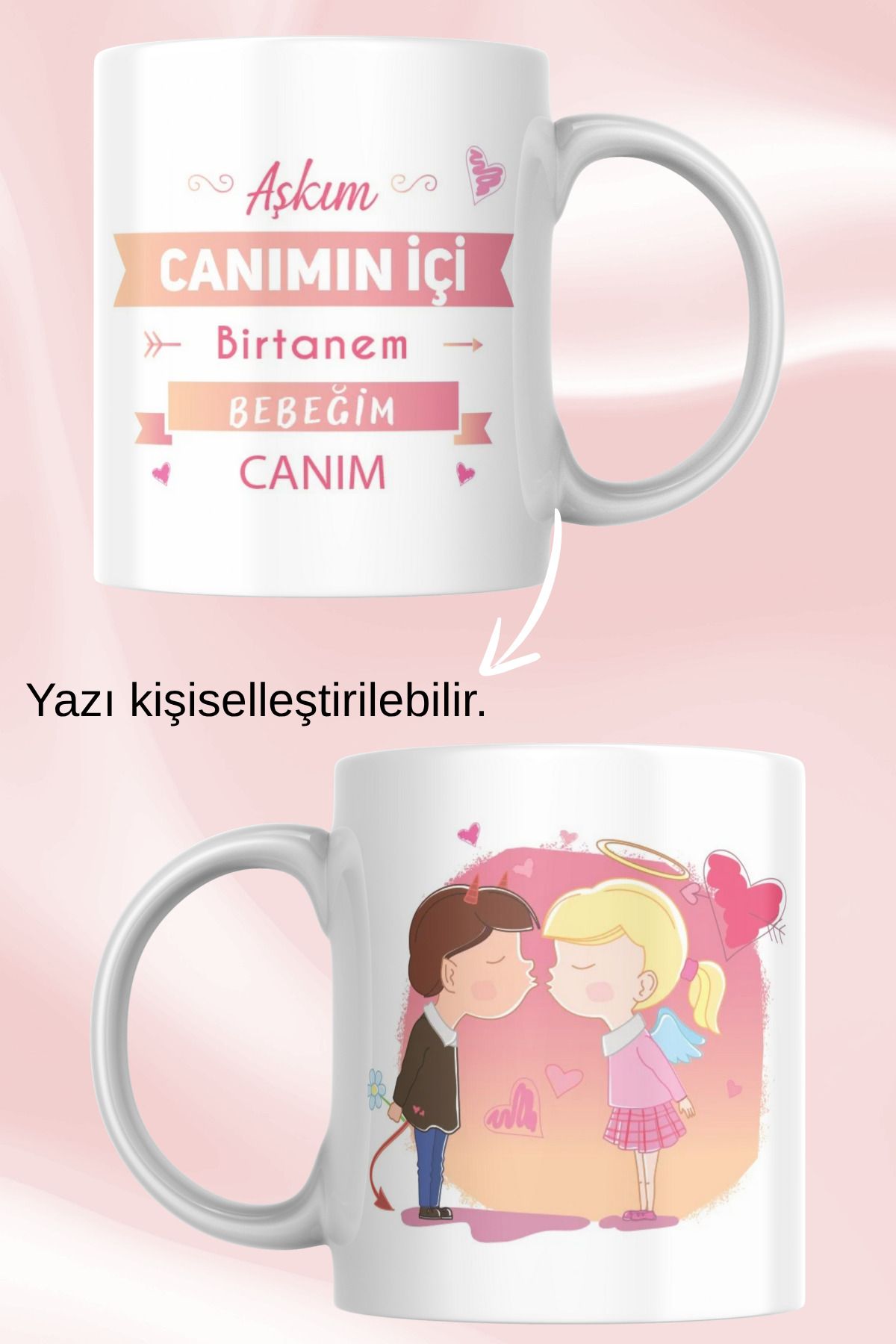 zerhome Aşkım Temalı Beyaz Porselen Kupa Bardak