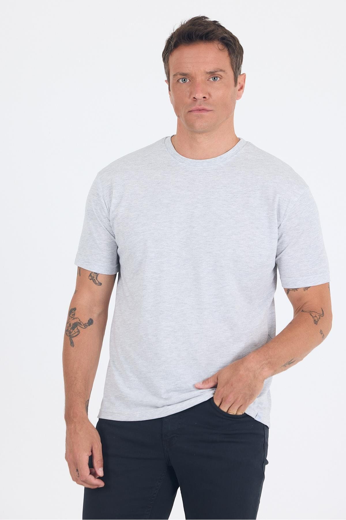 İmza Gri Kısa Kol Düz Suprem Bisiklet Yaka Slim Fit Tişört 1011250190