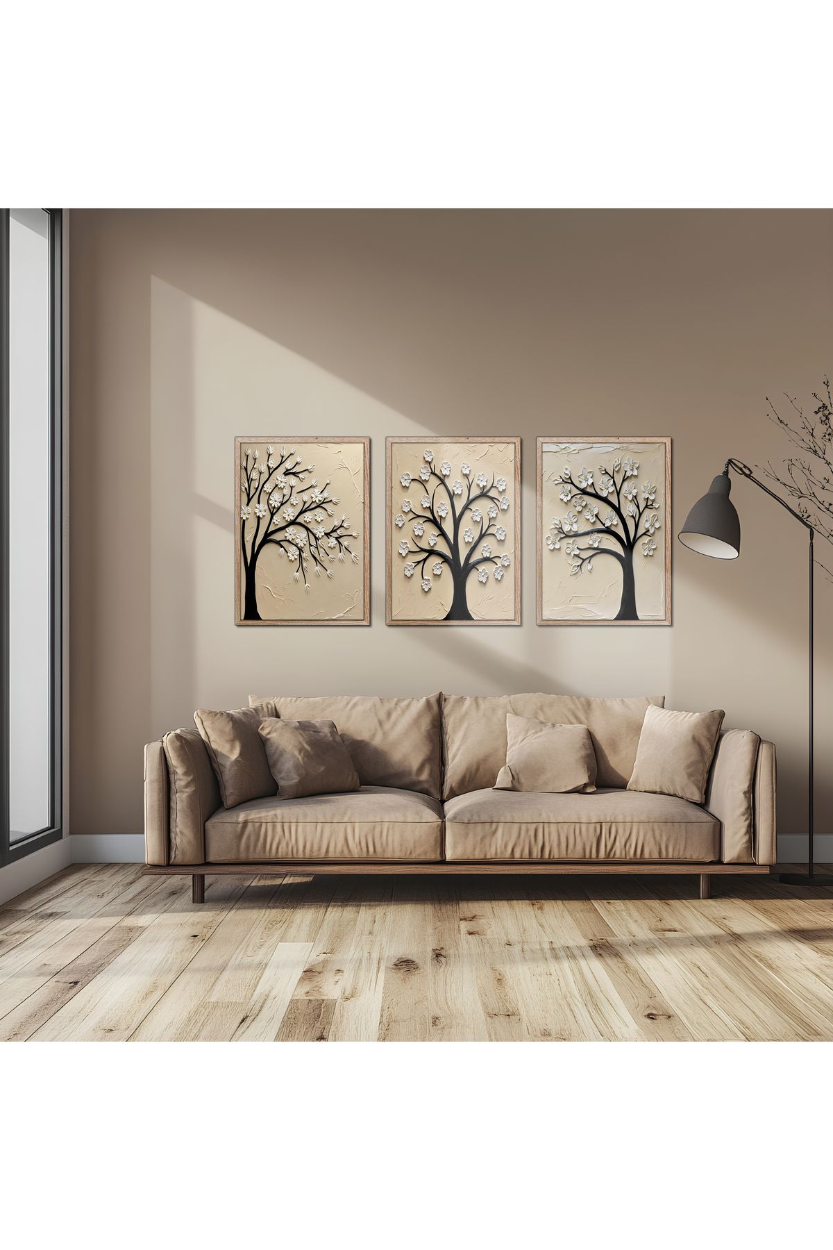 sames decoration Kiraz çiçekleri kabartma görünümlü (kabartma değildir) dijital sanat - Üçlü tablo
