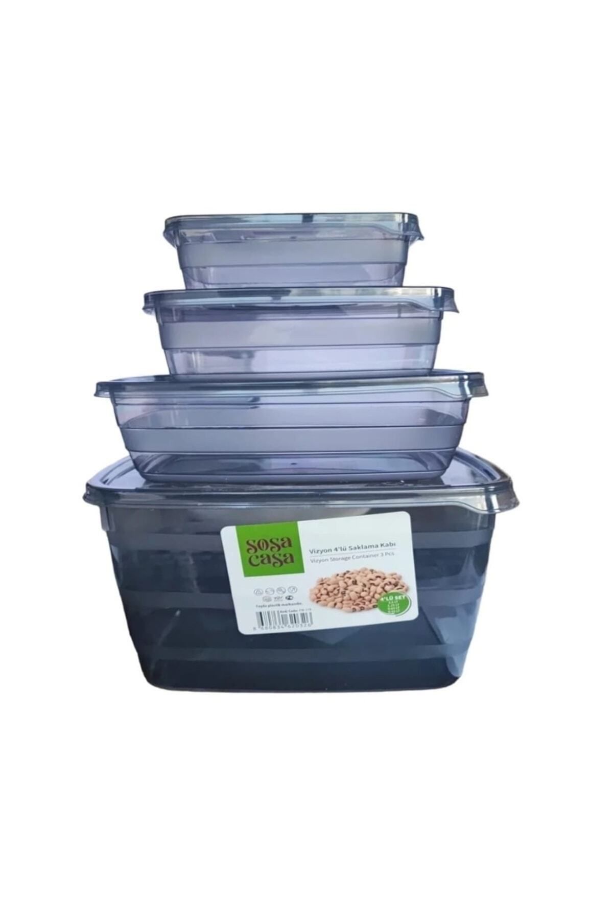 teknotrust Gri 4'lü Plastik Saklama Kabı Seti, Toplam 3.5 Lt, Dikdörtgen, Pratik ve Şık.