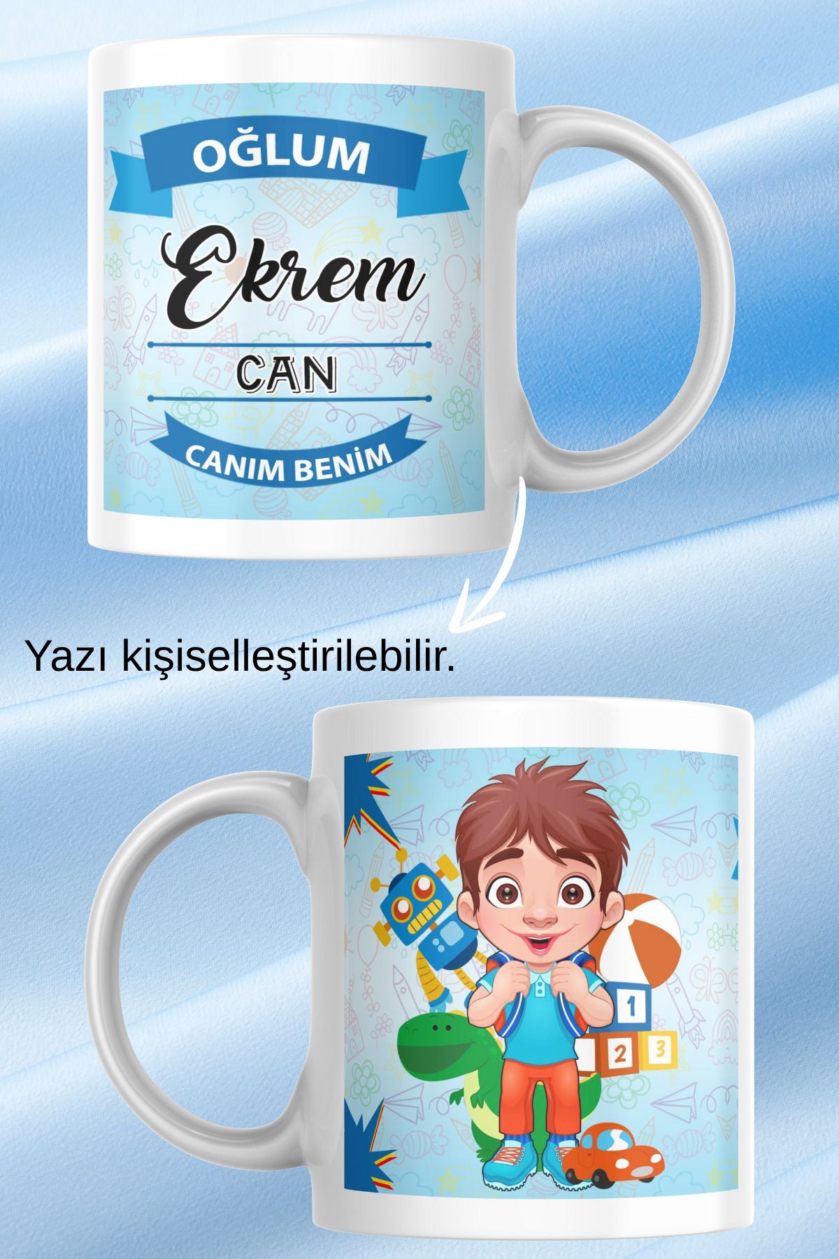 zerhome Oğlum 2 Temalı Beyaz Porselen Kupa Bardak