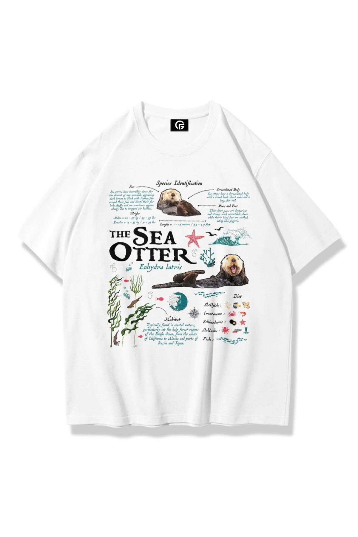 Gofeel Unisex Sea Otter Tshirt Beyaz