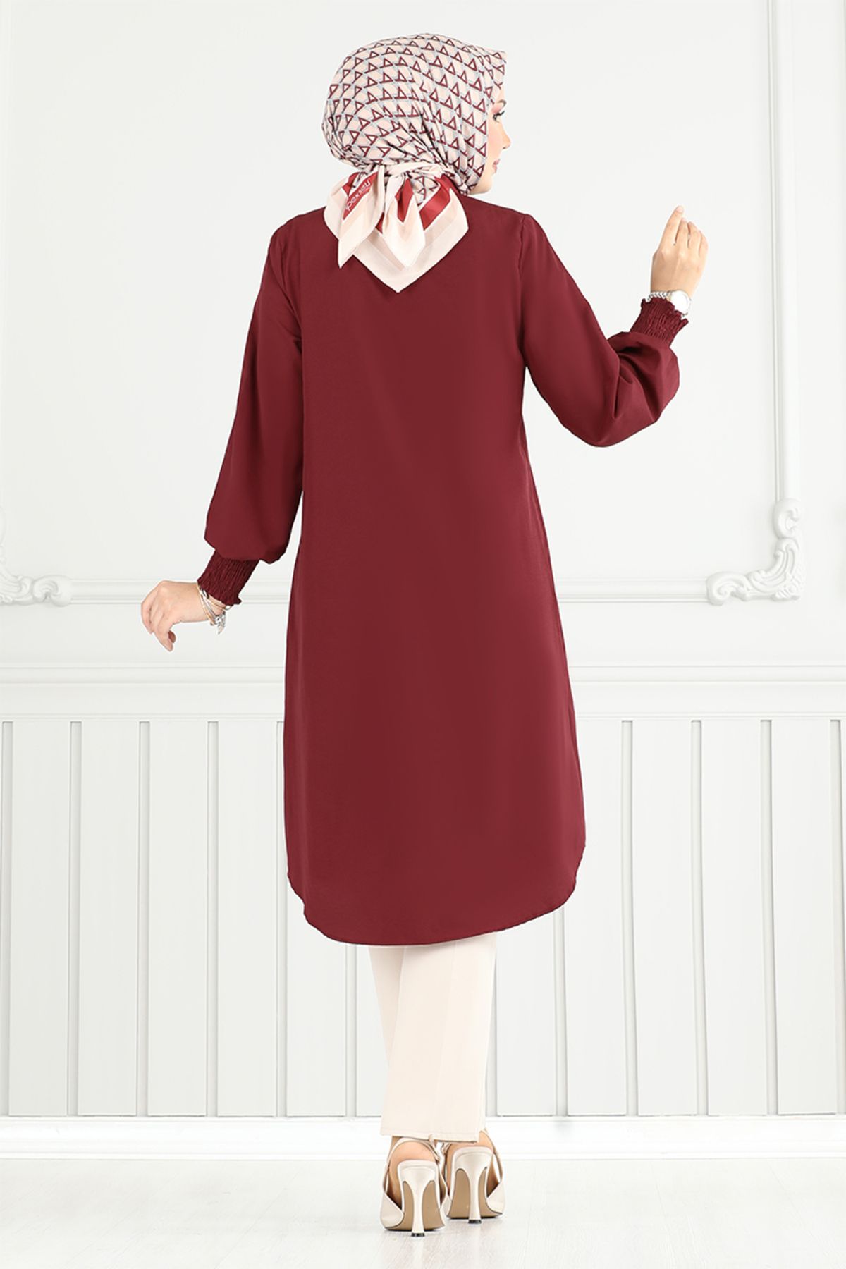 ModaMerve-Front Button Hijab Tunic 282Asn936-M Claret Red 5